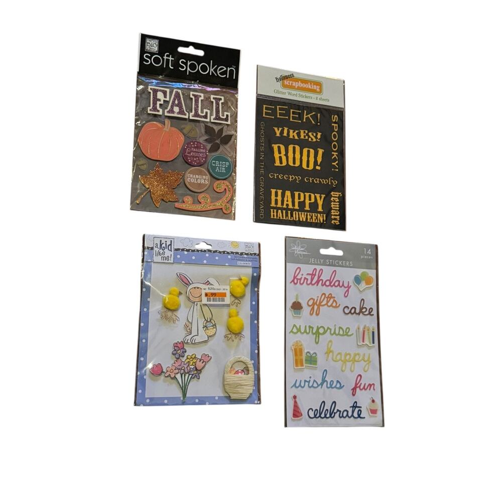 Lot of 4‎ Soft Spoken 3D Scrapbook Stickers Fall Halloween Birthday Easter New